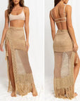 Gitano Kit Boho Chic Set For Her: Boho Chic Seaside Set - Knitted Bikini Cover-Up, Shell Earrings, Faux Pearl Necklace, Beach Crop Tops & Hair Scrunchies