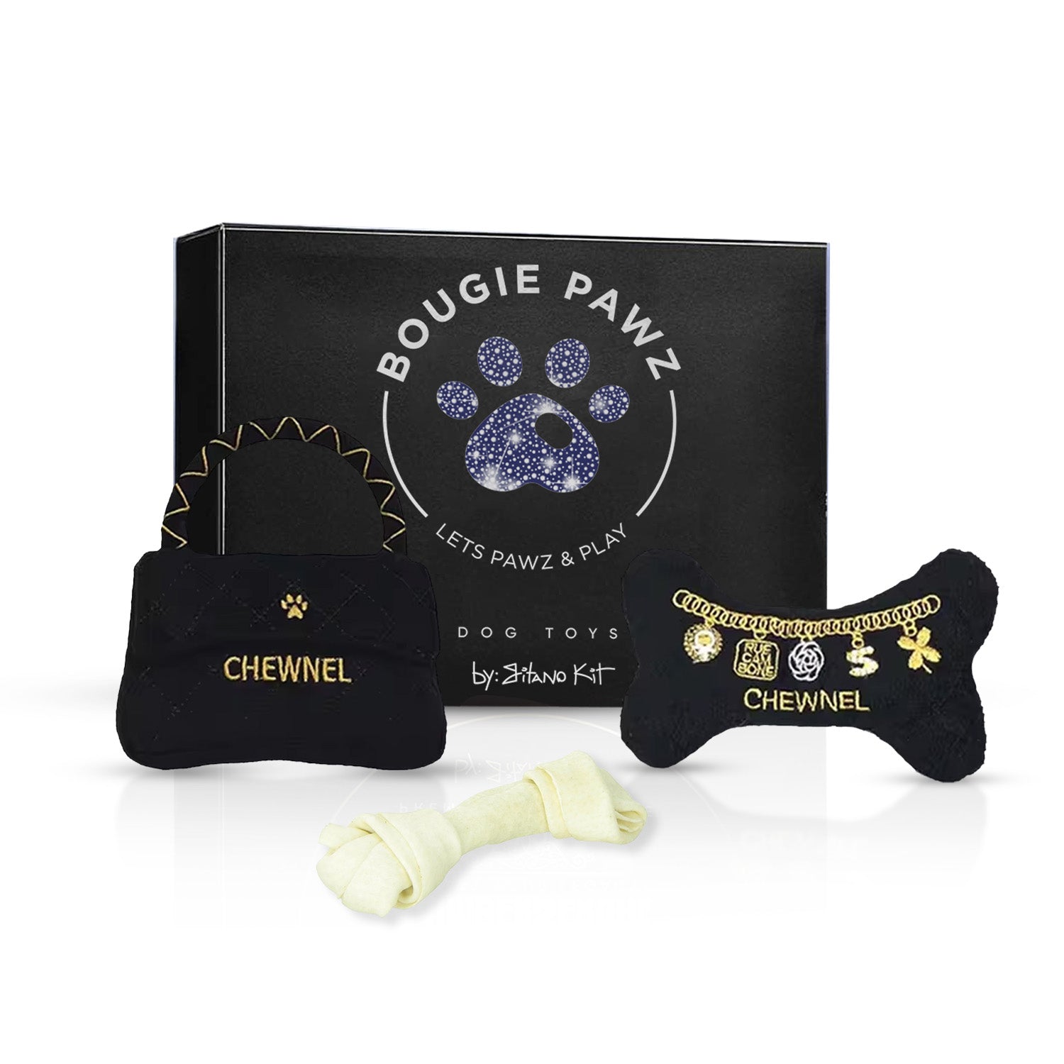 Gitano Kit Dog Toy Set For Pet: Boujee Pawz - Chewnel Plush Dog Toy Set | Stylish Designer Chew Toys for Dogs