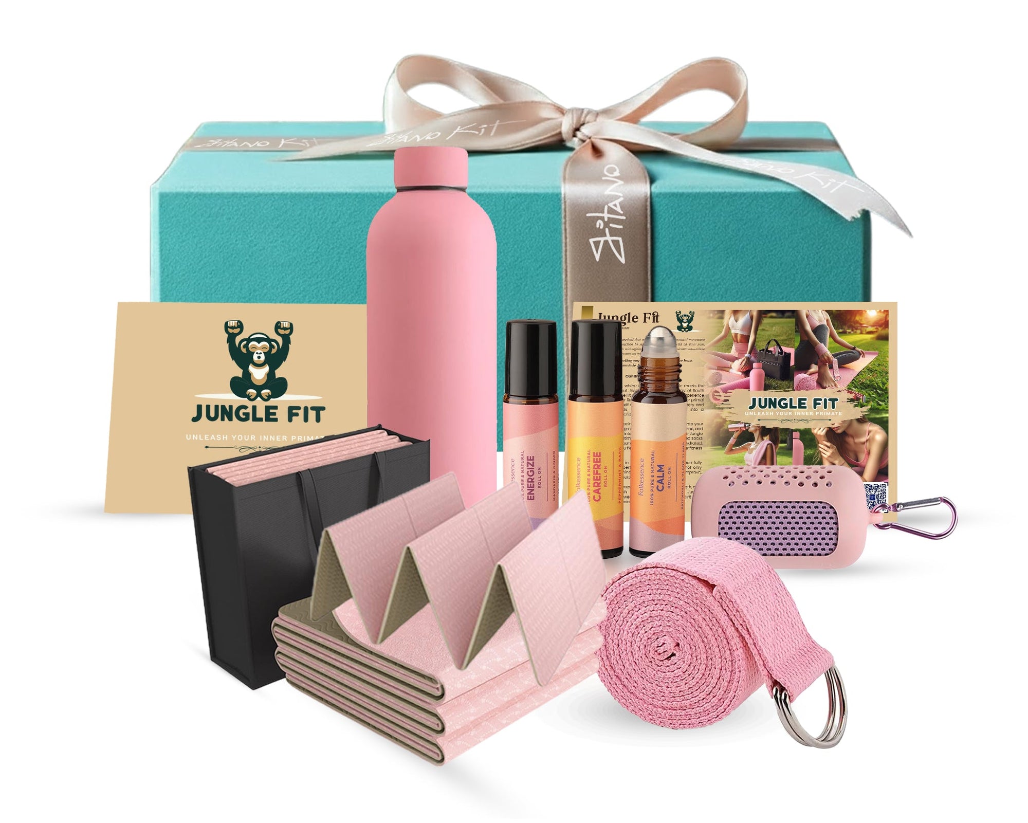Gitano Kit Fitness & Yoga Travel Set For Fitness: Travel Yoga Set - with Essential Oils, Pink Yoga Mat, and Fitness Gear
