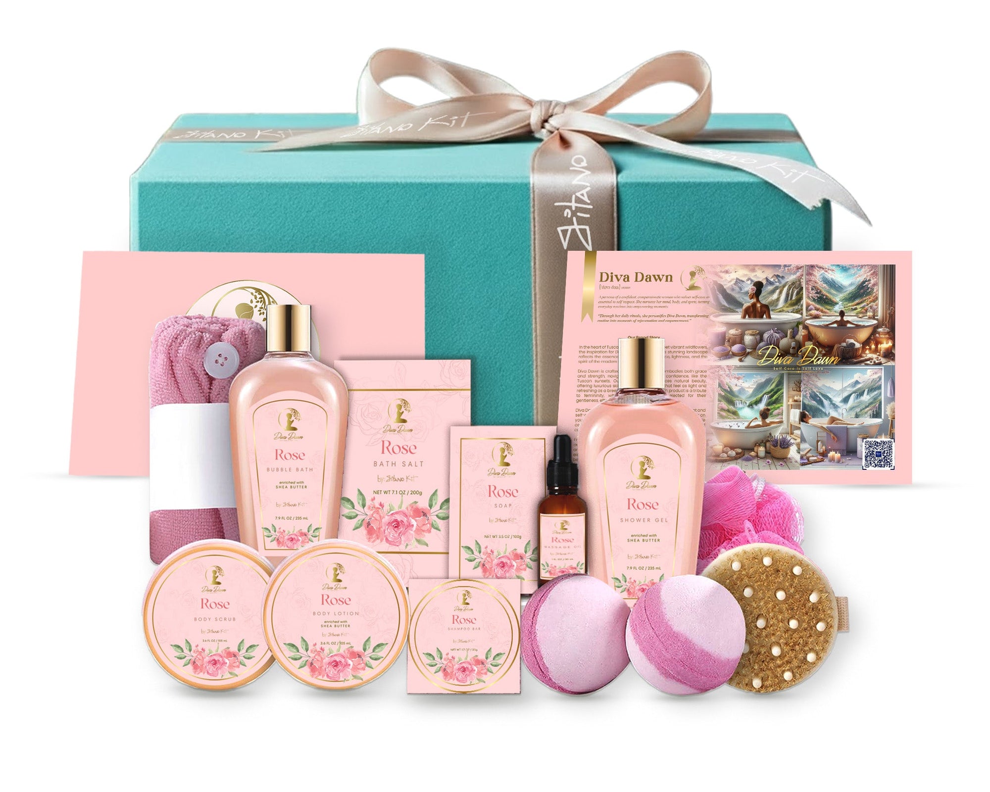 Gitano Kit Luxury Spa Gift Set For Her: Diva Dawn Spa Babe Set - Luxury 13-Piece At-Home Spa Gift Set