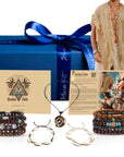 Gitano Kit Men’s Bohemian Fashion Set For Him: Boho Chic Seaside Set – Trendy Fringed Cardigan, Ethnic Bracelets, Hand Woven Shell Anklets & Conch Pendant