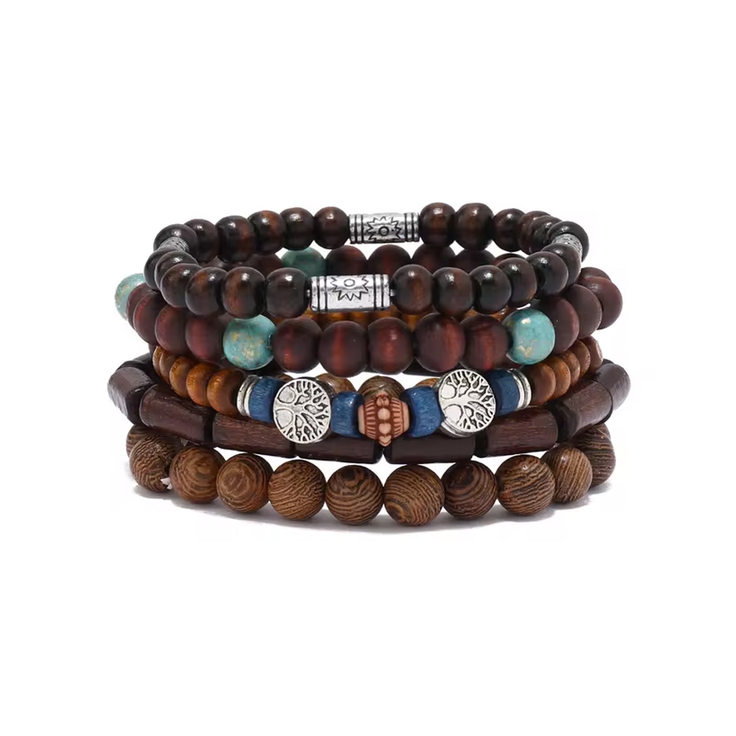 Gitano Kit Men’s Bohemian Fashion Set For Him: Boho Chic Seaside Set – Trendy Fringed Cardigan, Ethnic Bracelets, Hand Woven Shell Anklets & Conch Pendant