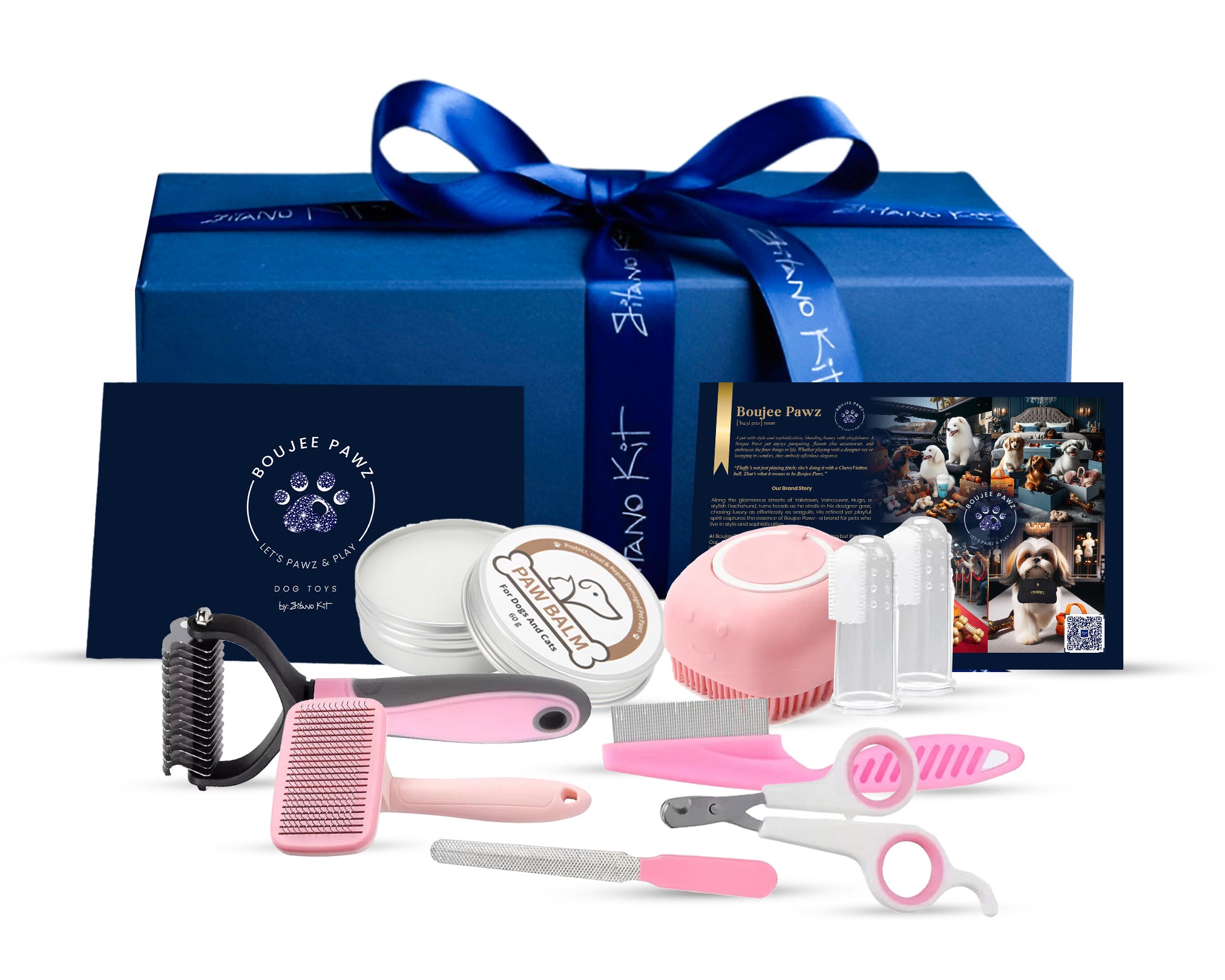 Boujee Pawz Premium 8-Piece Dog Grooming Set Coconut Oil Paw Pad  Protection Balm