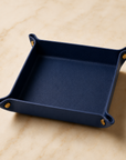 Navy leather valet tray