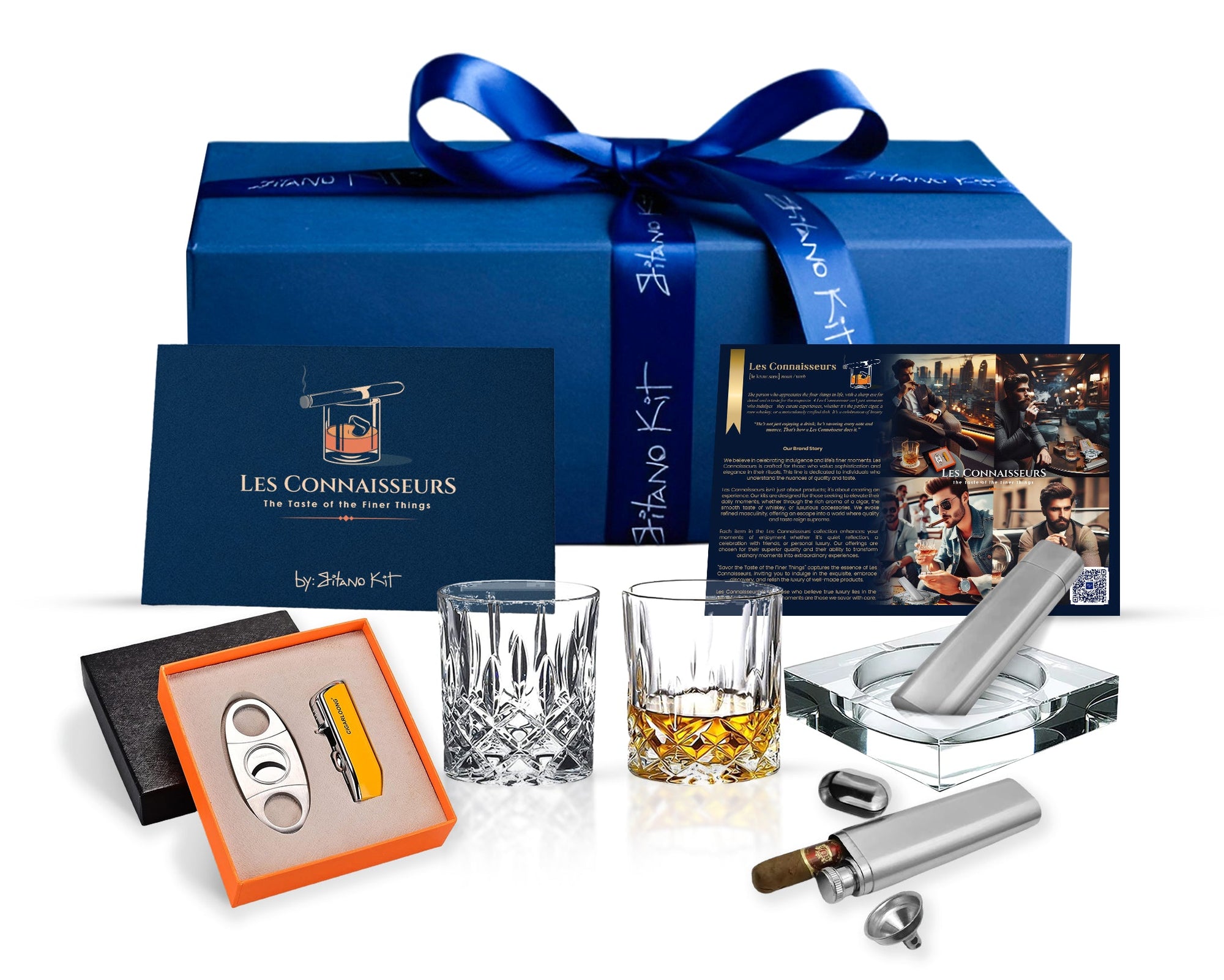 Les Connaisseurs premium whiskey and cigar gift set for dad, hand-assembled by Gitano Kit in Toronto