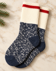 Chunky wool cabin socks, cream with navy marl and red stripe — knit in Ottawa by North Standard Trading Post