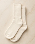 Cream cotton crew socks made in Canada — First Semester Survival university care package