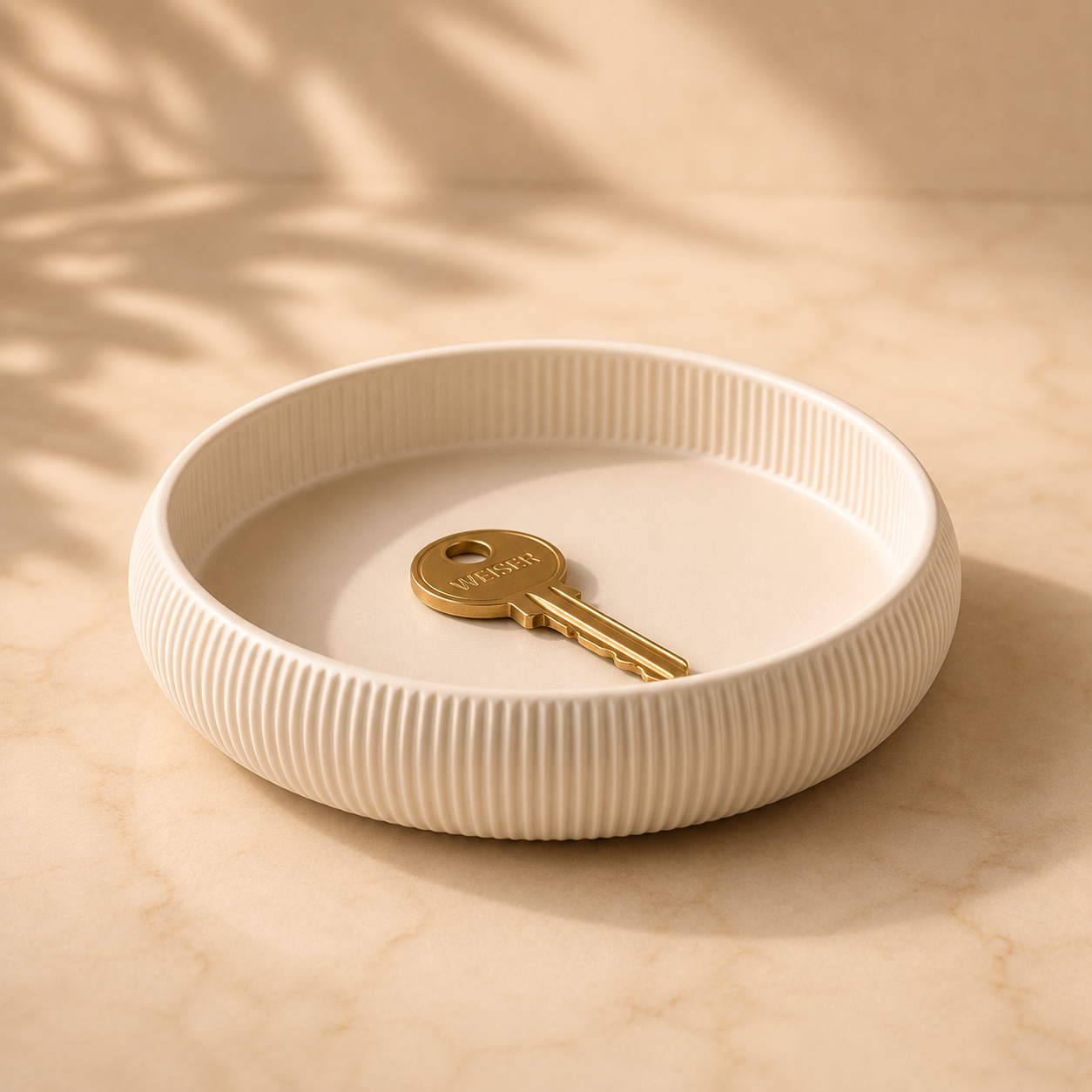 Ribbed ceramic catch-all key dish — White — New-Home Ritual housewarming gift box