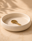Ribbed ceramic catch-all key dish — White — New-Home Ritual housewarming gift box