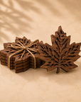 Handmade walnut maple-leaf coasters set of 4 — made in Canada — New-Home Ritual housewarming gift box