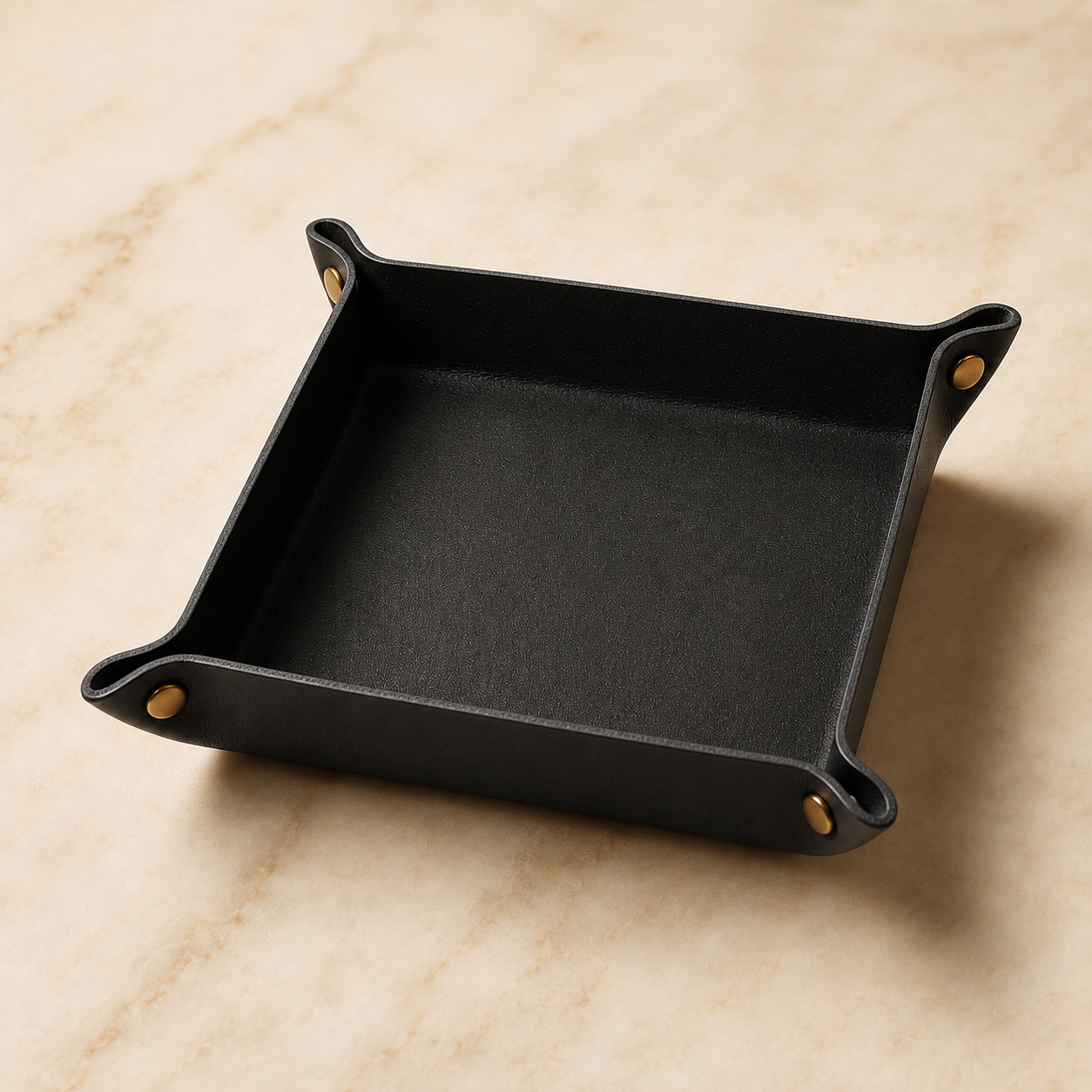 Black leather valet tray
