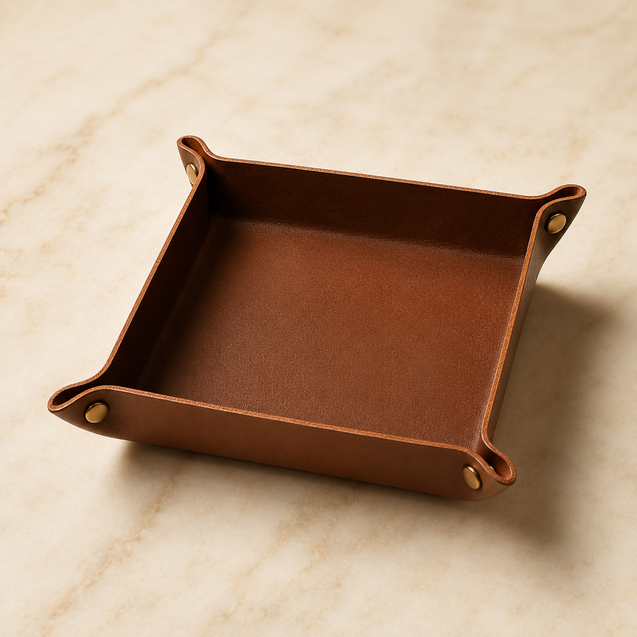 Brown leather valet tray