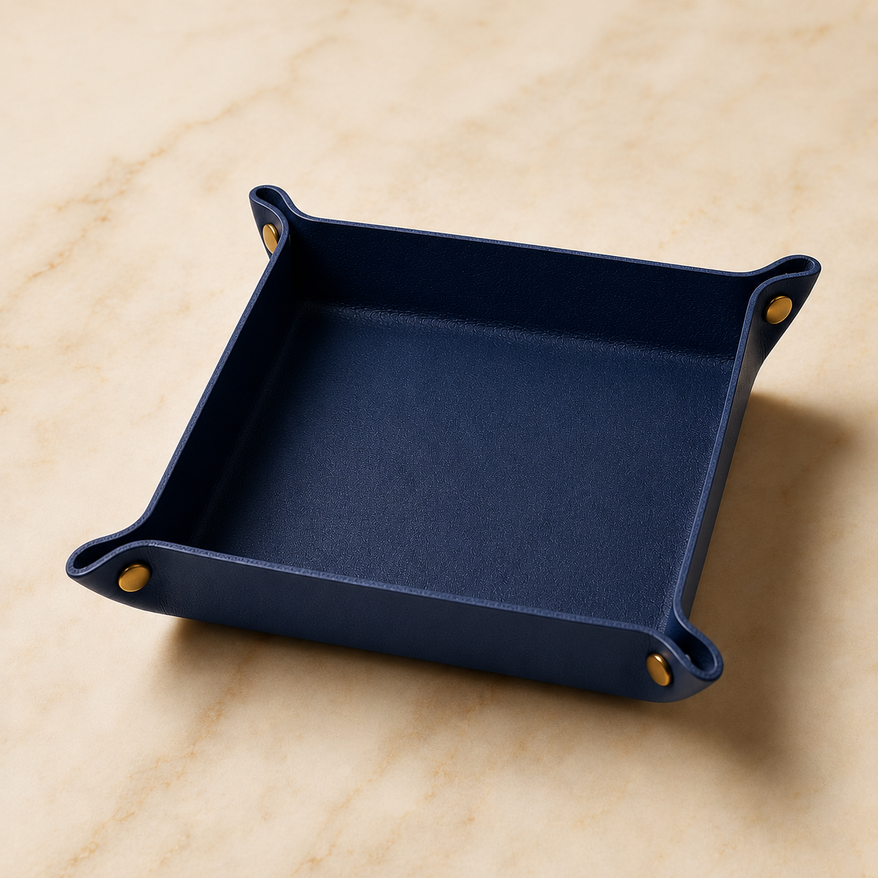 Navy leather valet tray